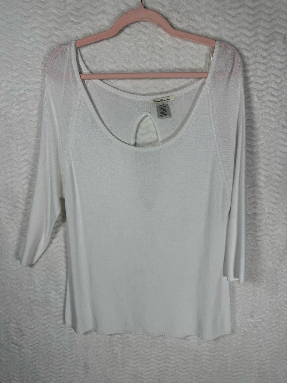 Michael Brandon White Scoop Neck Knit Top with Back Keyhole100% viscose